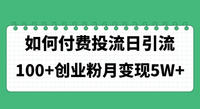 （11155期）如何通过付费投流日引流100+创业粉月变现5W+-耐玩网创