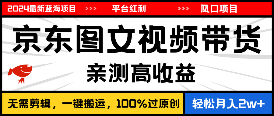 （11147期）2024最新蓝海项目，逛逛京东图文视频带货，无需剪辑，月入20000+-耐玩网创