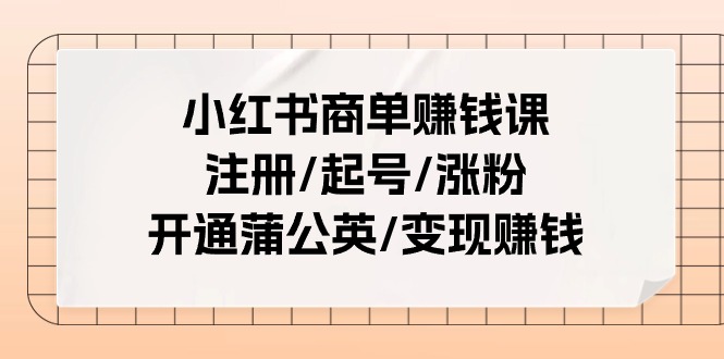 （11130期）小红书商单赚钱课：注册/起号/涨粉/开通蒲公英/变现赚钱（25节课）-耐玩网创