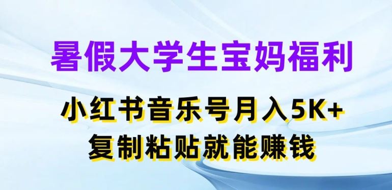 暑假大学生宝妈福利，小红书音乐号月入5000+，复制粘贴就能赚钱【揭秘】-耐玩网创