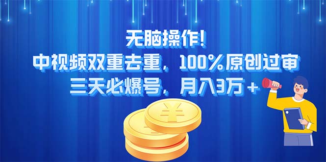 （11353期）无脑操作!中视频双重去重，100%原创过审，三天必爆号，月入3万+-耐玩网创