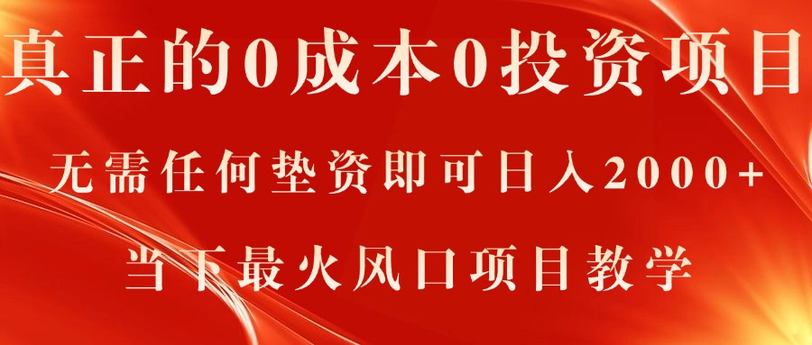 （11387期）真正的0成本0投资项目，无需任何垫资即可日入2000+，当下最火风口项目教学-耐玩网创