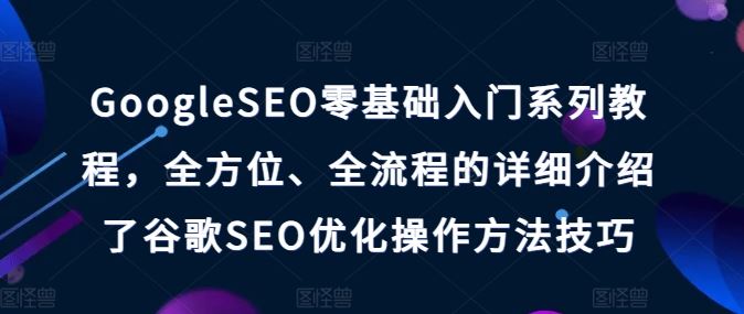 GoogleSEO零基础入门系列教程，全方位、全流程的详细介绍了谷歌SEO优化操作方法技巧-耐玩网创