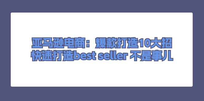 （11431期）亚马逊电商：爆款打造10大招，快速打造best seller 不是事儿-耐玩网创