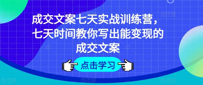 成交文案七天实战训练营，七天时间教你写出能变现的成交文案-耐玩网创