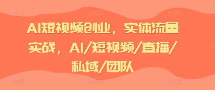 AI短视频创业，实体流量实战，AI/短视频/直播/私域/团队-耐玩网创