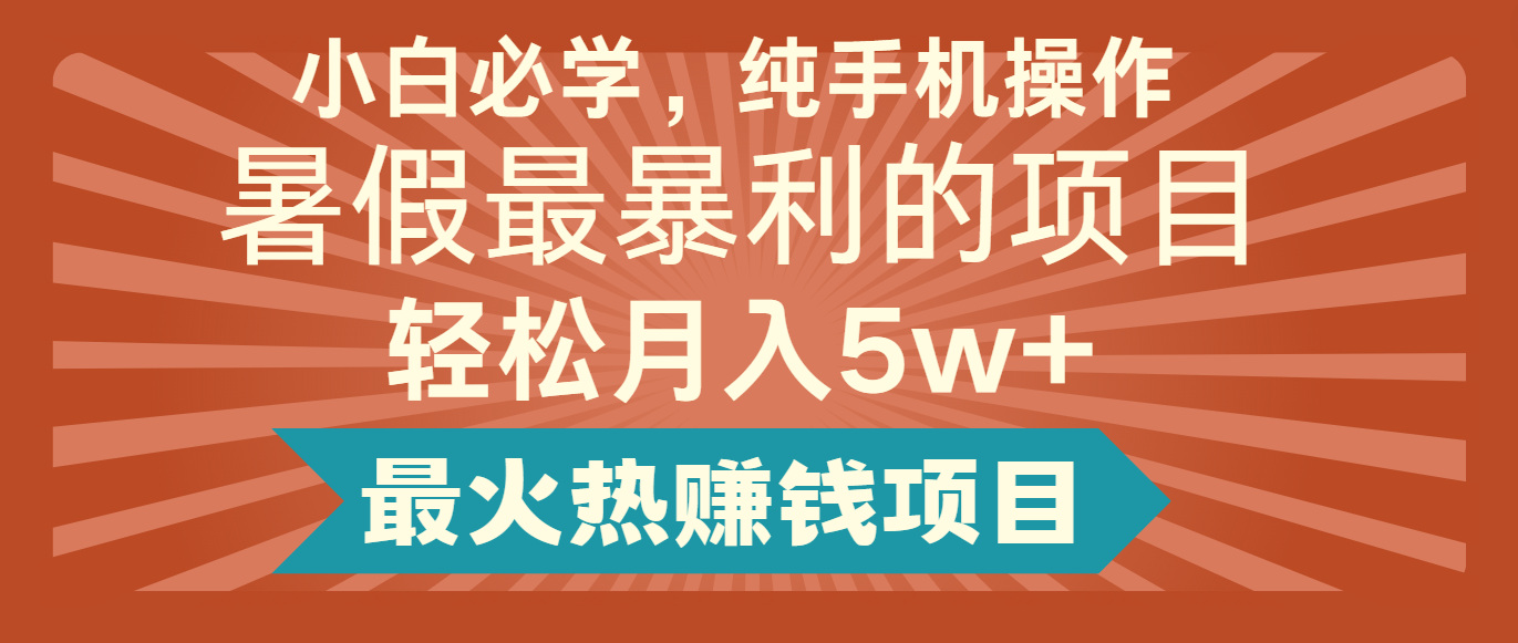2024暑假最赚钱的项目，简单无脑操作，每单利润最少500+，轻松月入5万+-耐玩网创