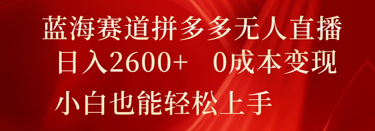 蓝海赛道拼多多无人直播，日入2600+，0成本变现，小白也能轻松上手-耐玩网创
