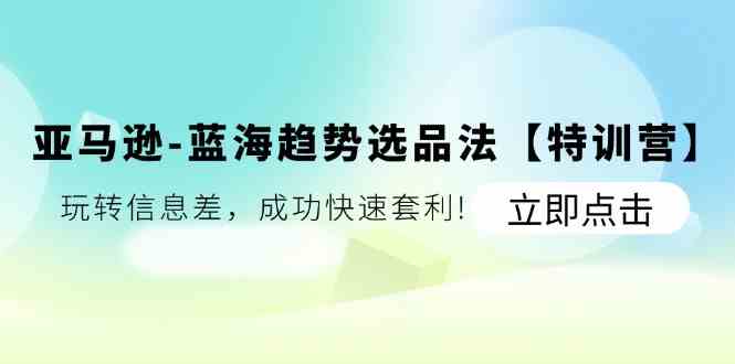 亚马逊蓝海趋势选品法【特训营】：玩转信息差，成功快速套利-耐玩网创