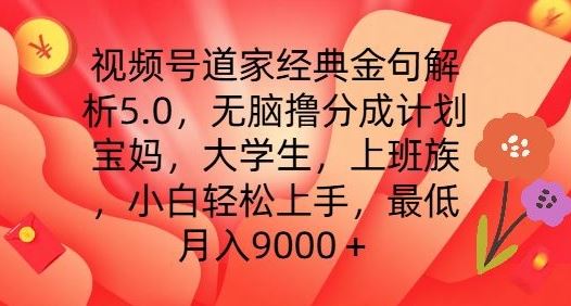 视频号道家经典金句解析5.0.无脑撸分成计划，小白轻松上手，最低月入9000+【揭秘】-耐玩网创
