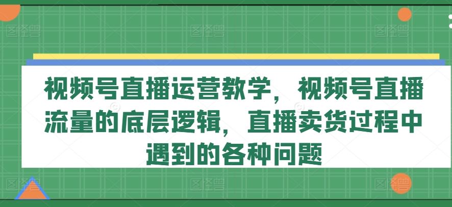 视频号直播运营教学，视频号直播流量的底层逻辑，直播卖货过程中遇到的各种问题-耐玩网创