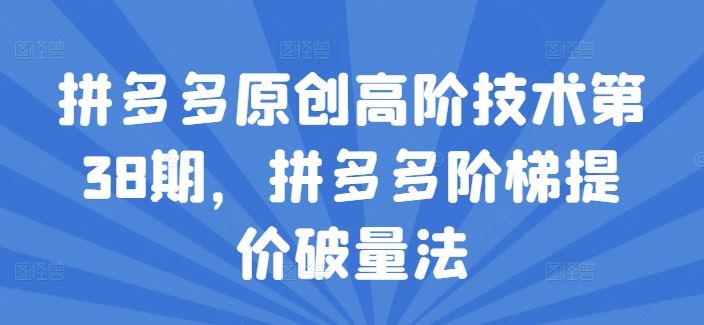 拼多多原创高阶技术第38期，拼多多阶梯提价破量法-耐玩网创