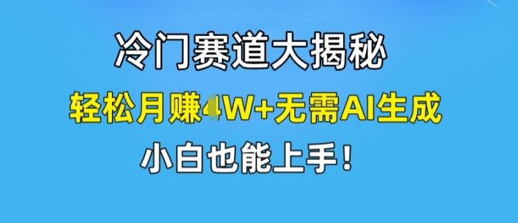 冷门赛道大揭秘，轻松月赚1W+无需AI生成，小白也能上手【揭秘】-耐玩网创