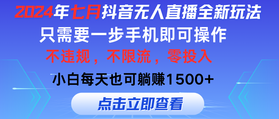 （11756期）2024年七月抖音无人直播全新玩法，只需一部手机即可操作，小白每天也可…-耐玩网创