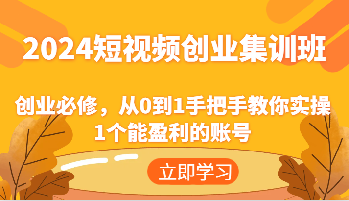 2024短视频创业集训班：创业必修，从0到1手把手教你实操1个能盈利的账号-耐玩网创