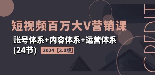 2024短视频百万大V营销课【3.0版】账号体系+内容体系+运营体系(24节)-耐玩网创
