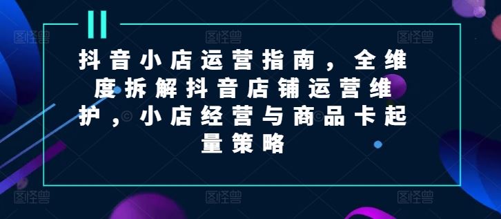 抖音小店运营指南，全维度拆解抖音店铺运营维护，小店经营与商品卡起量策略-耐玩网创