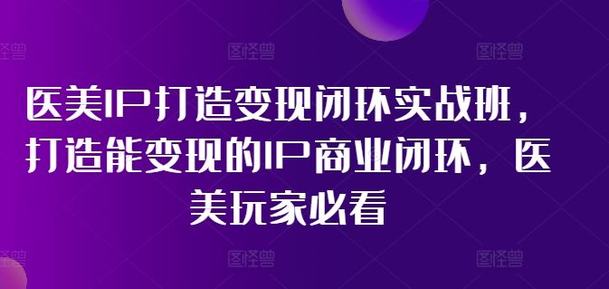 医美IP打造变现闭环实战班，打造能变现的IP商业闭环，医美玩家必看!-耐玩网创
