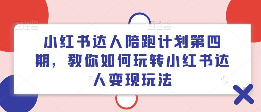小红书达人陪跑计划第四期，教你如何玩转小红书达人变现玩法-耐玩网创