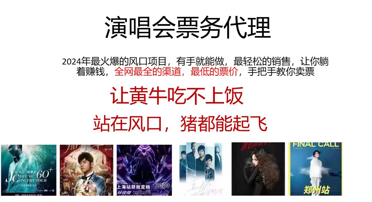 （11863期）演唱会全网最低票务代理，小白一分钟上手，手把手教你卖票，日入2000+…-耐玩网创