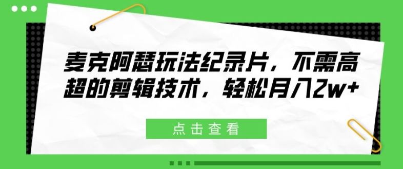 麦克阿瑟玩法纪录片，不需高超的剪辑技术，轻松月入2w+【揭秘】-耐玩网创