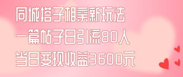 同城搭子相亲新玩法一篇帖子引流80人当日变现3600元(项目教程+实操教程)【揭秘】-耐玩网创