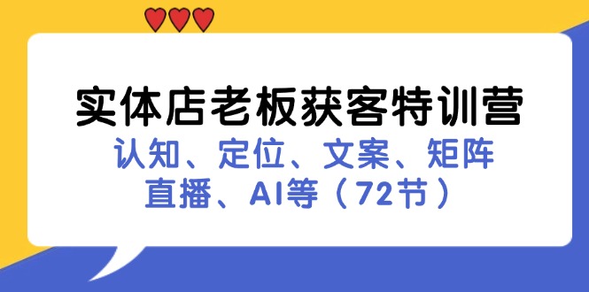 实体店老板获客特训营：认知、定位、文案、矩阵、直播、AI等（72节）-耐玩网创