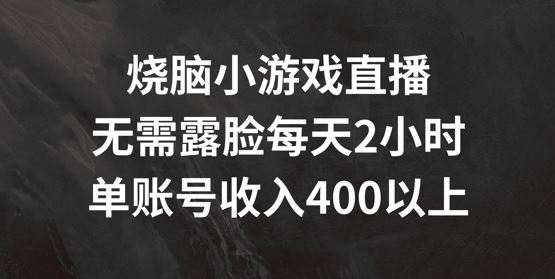 烧脑小游戏直播，无需露脸每天2小时，单账号日入400+【揭秘】-耐玩网创