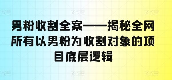 男粉收割全案——揭秘全网所有以男粉为收割对象的项目底层逻辑-耐玩网创