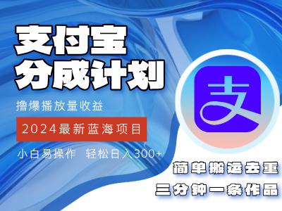 （12058期）2024蓝海项目，支付宝分成计划项目，教你刷爆播放量收益，三分钟一条作…-耐玩网创
