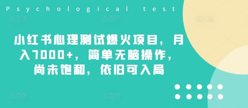 小红书心理测试爆火项目，月入7000+，简单无脑操作，尚未饱和，依旧可入局-耐玩网创