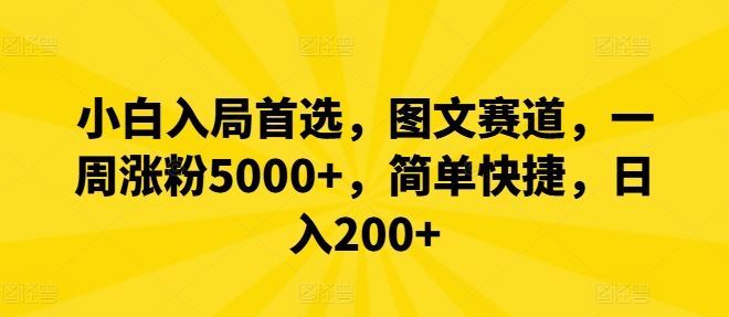 小白入局首选，图文赛道，一周涨粉5000+，简单快捷，日入200+-耐玩网创