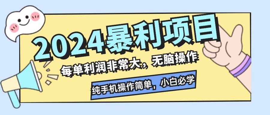 （12130期）2024暴利项目，每单利润非常大，无脑操作，纯手机操作简单，小白必学项目-耐玩网创