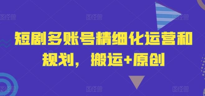 短剧多账号精细化运营和规划，搬运+原创-耐玩网创