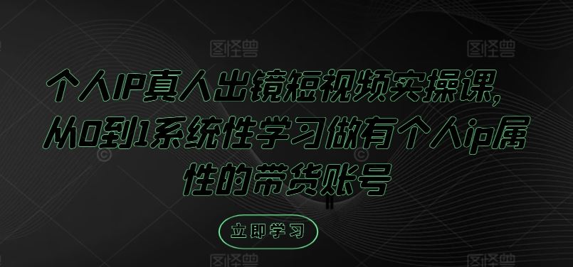 个人IP真人出镜短视频实操课，从0到1系统性学习做有个人ip属性的带货账号-耐玩网创