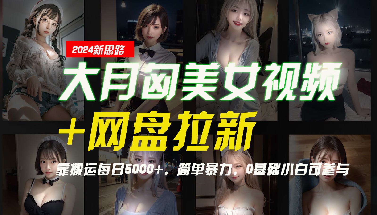 【新思路】大月匈美女视频+网盘拉新，靠搬运每日5000+，简单暴力，0基础小白可参与-耐玩网创