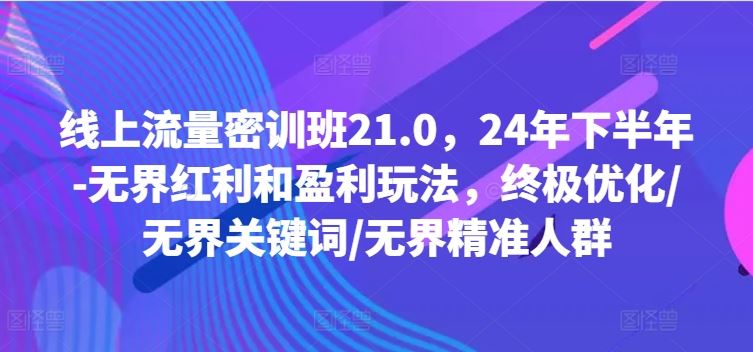 线上流量密训班21.0，24年下半年-无界红利和盈利玩法，终极优化/无界关键词/无界精准人群-耐玩网创