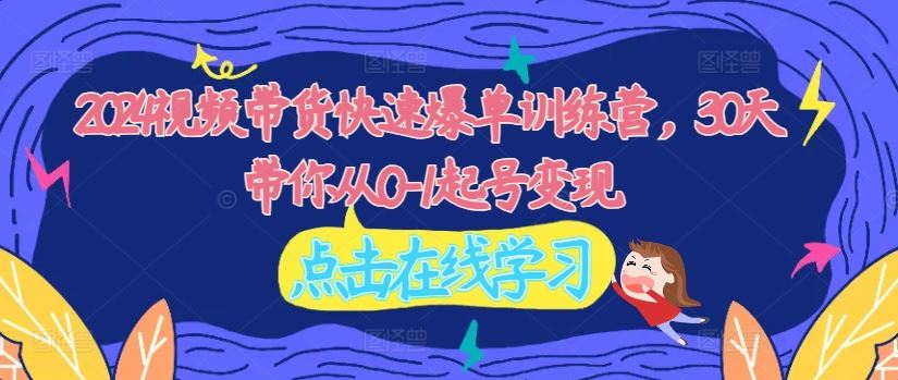 2024视频带货快速爆单训练营，30天带你从0-1起号变现-耐玩网创