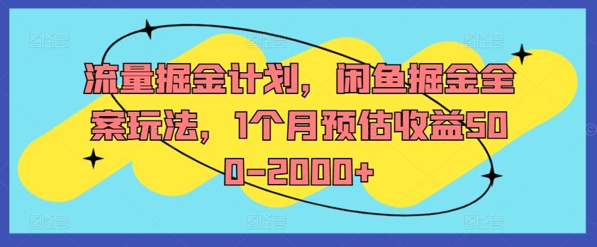 流量掘金计划，闲鱼掘金全案玩法，1个月预估收益500-2000+-耐玩网创