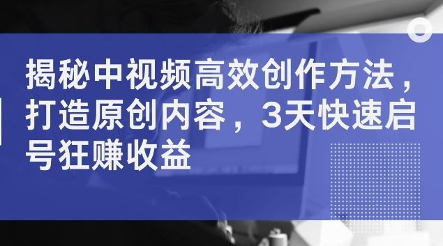 揭秘中视频高效创作方法，打造原创内容，3天快速启号狂赚收益【揭秘】-耐玩网创