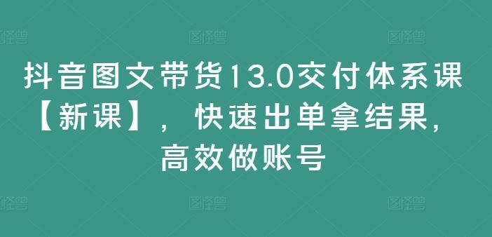 抖音图文带货13.0交付体系课【新课】，快速出单拿结果，高效做账号-耐玩网创