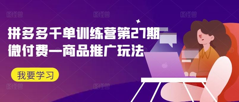 拼多多千单训练营第27期微付费—商品推广玩法-耐玩网创