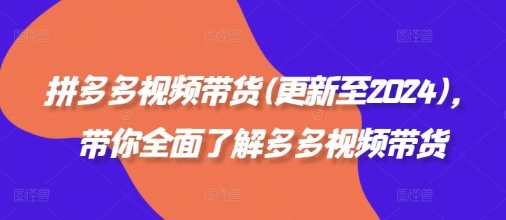 拼多多视频带货(更新至2024)，带你全面了解多多视频带货-耐玩网创