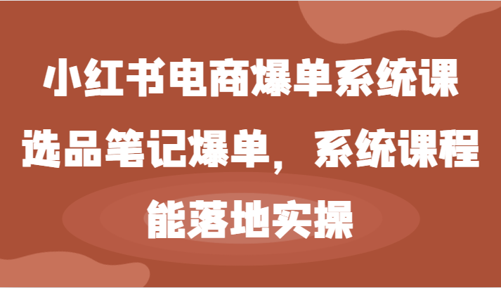 小红书电商爆单系统课-选品笔记爆单，系统课程，能落地实操-耐玩网创