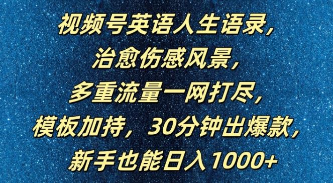 视频号英语人生语录，多重流量一网打尽，模板加持，30分钟出爆款，新手也能日入1000+【揭秘】-耐玩网创
