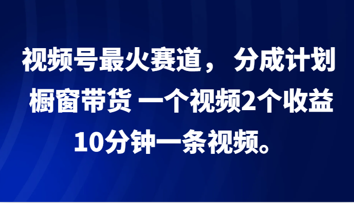 视频号最火赛道， 分成计划， 橱窗带货，一个视频2个收益，10分钟一条视频。-耐玩网创