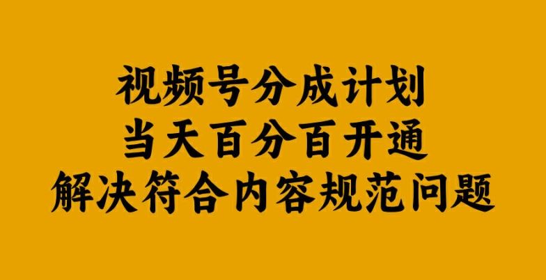 视频号分成计划当天百分百开通解决符合内容规范问题【揭秘】-耐玩网创