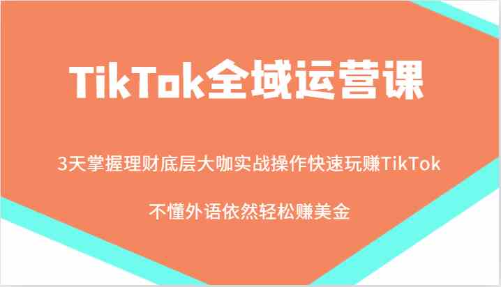 TikTok全域运营课，大咖实战操作快速玩赚TikTok，不懂外语依然轻松赚美金！-耐玩网创