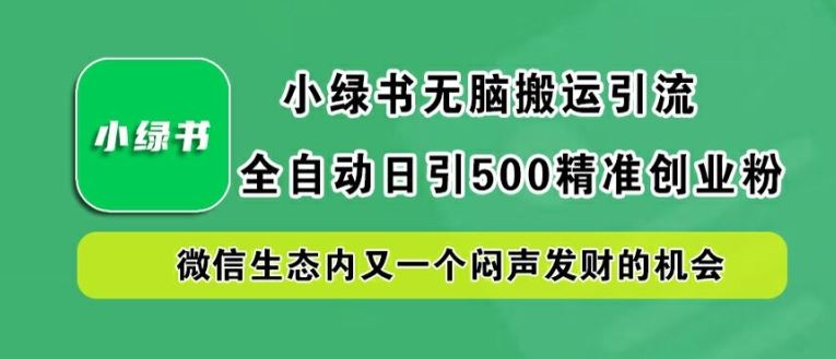 小绿书无脑搬运引流，全自动日引500精准创业粉，微信生态内又一个闷声发财的机会【揭秘】-耐玩网创