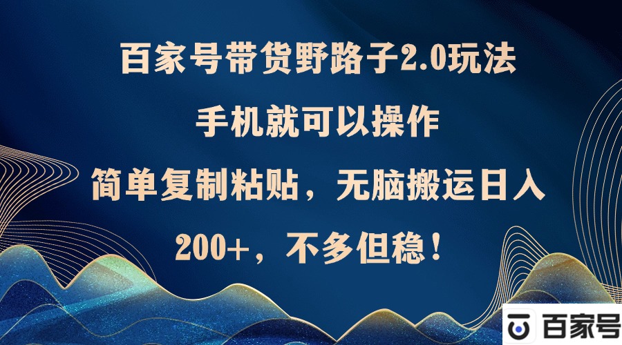 （12804期）百家号带货野路子2.0玩法，手机就可以操作，简单复制粘贴，无脑搬运日…-耐玩网创